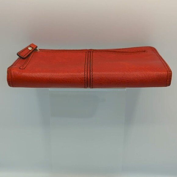 Fossil Maddox Continental Wallet Red Pepple Leather Zip Around - Picture 4 of 5